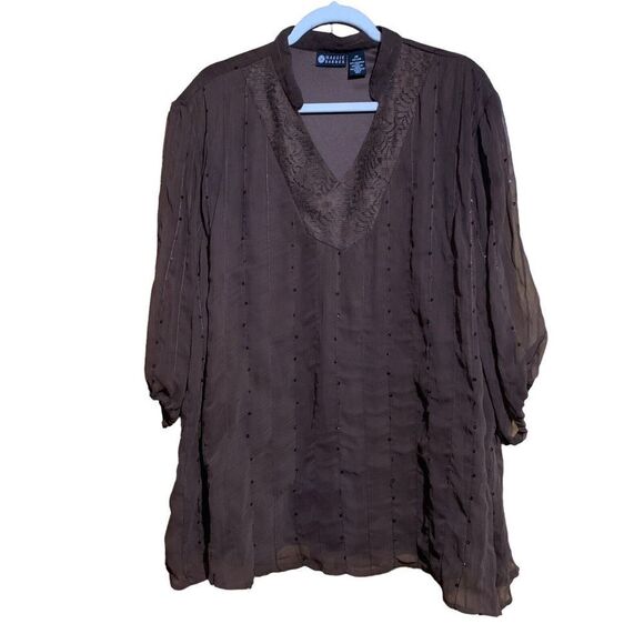 Maggie Barnes Womens Size 2X 22 24 Brown Sequin Embellished Tunic Top Blouse - Picture 1 of 6